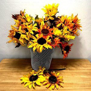 Sunflower 16 Silk Flowers Stems Flower Picks Yellow Orange Fall Decor Used
